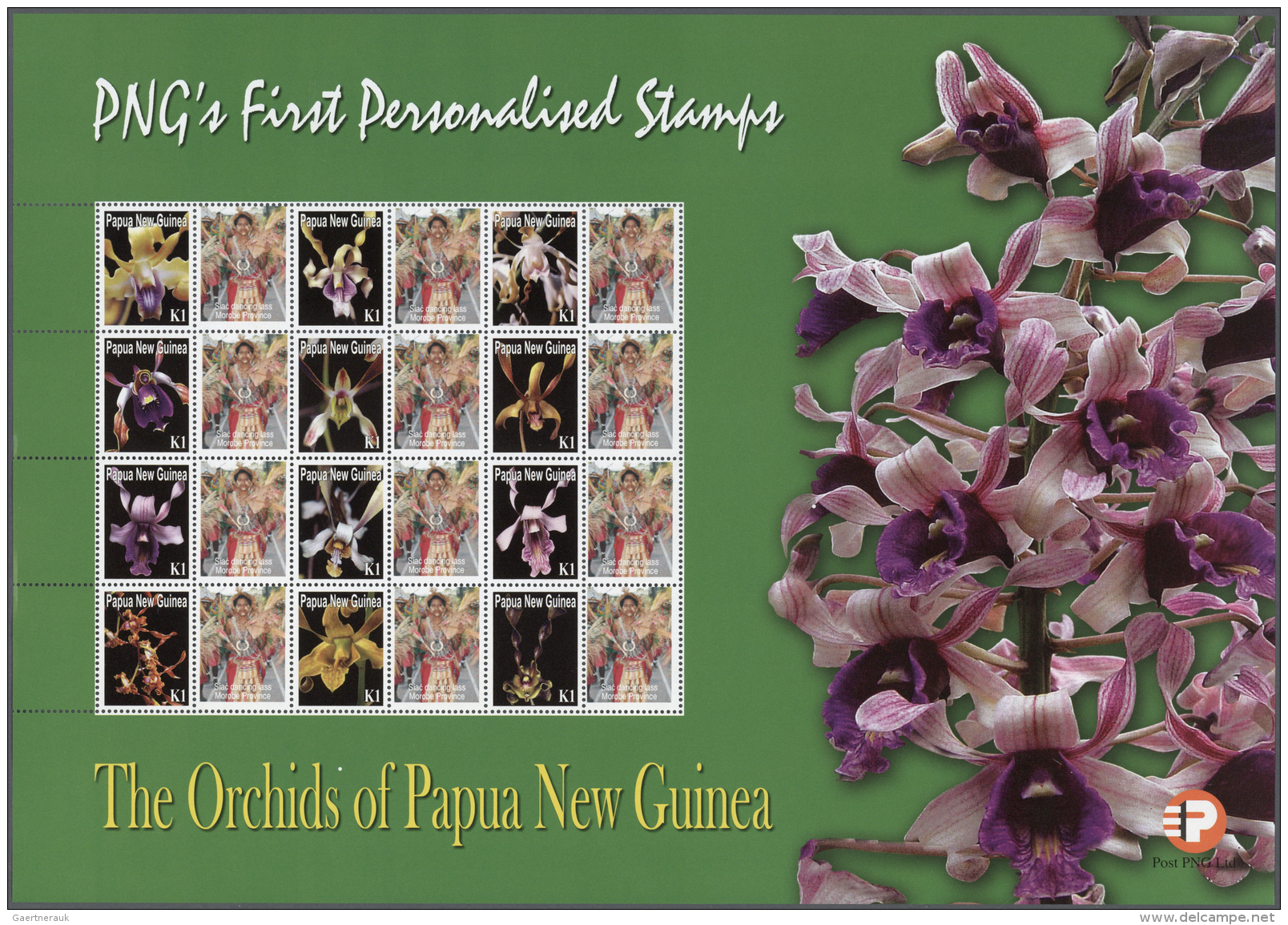 Papua Neuguinea: 2007. Lot With 500 Sheets ORCHIDS 1.00k With Personalised Ornamental Label SIAC DANCING LASS. 12 Stamps - Papua-Neuguinea