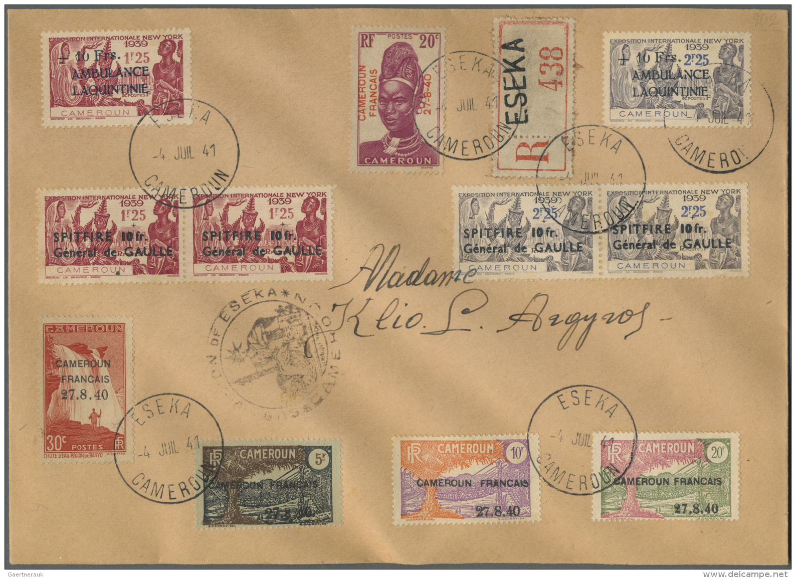 Kamerun: 1940/1942, Lot Of Four Large Sized Registered Philatelic Covers Incl. Better Overprints Like Spitfire/Spitfire - Cameroun (1960-...)