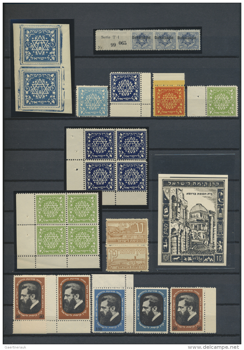 Israel: 1945 (ca.), Collection Of Labels From The Jewish National Found, Including Better With Color Seperations, Imperf - Unused Stamps (with Tabs)