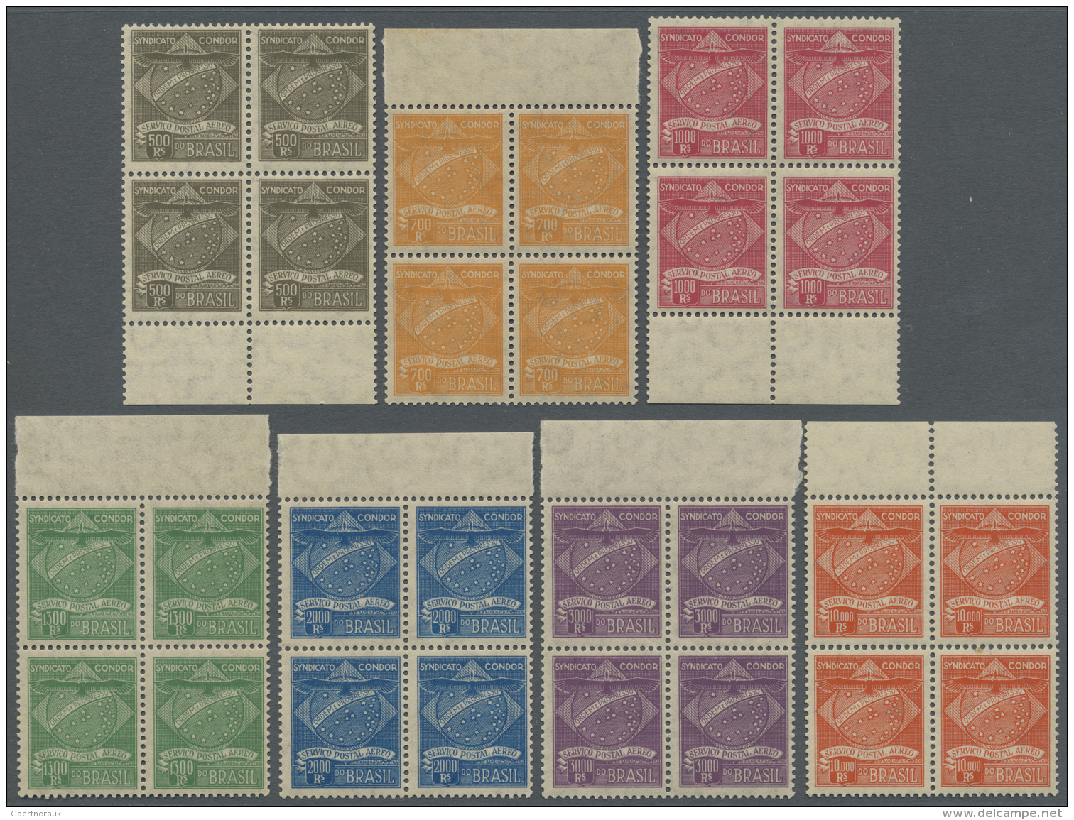 Brasilien - Privatflugmarken Condor: 1927/1930, Ausgabe Landesfahne, 6 Komplette Postfrische S&auml;tze MiNr.C1-C7 (4er- - Airmail (Private Companies)