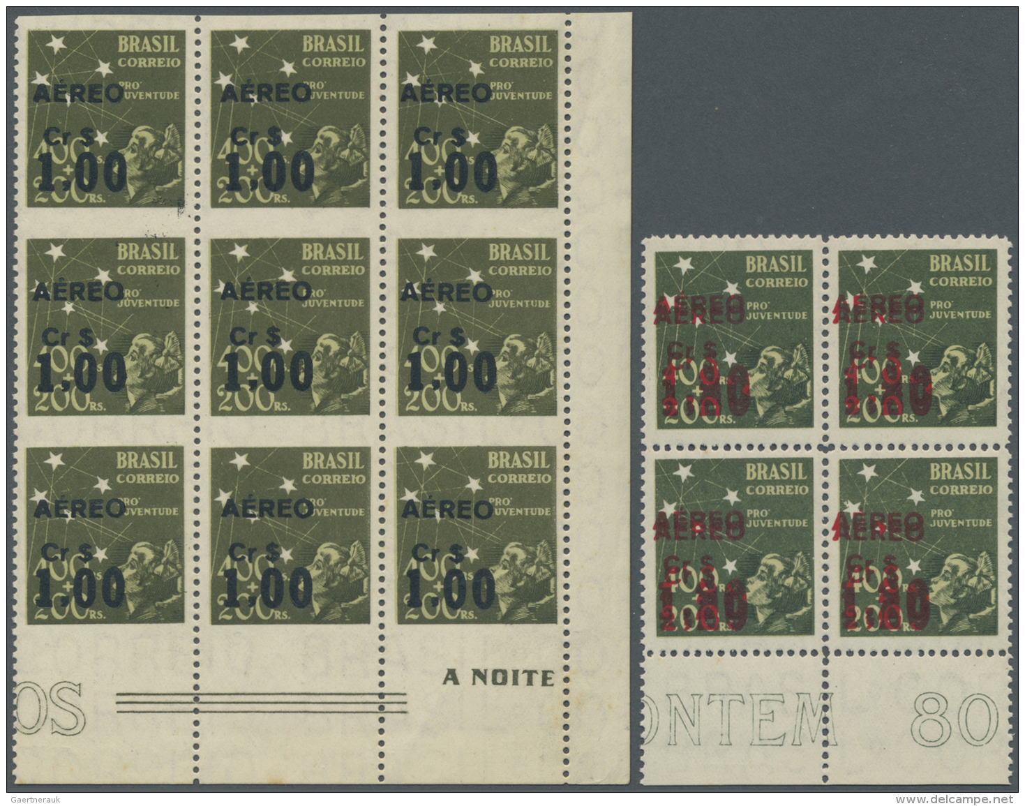 Brasilien: 1944, Airmail Overprints, Group Of 38 Stamps Within Six Units, All Of Them Showing Varieties Like Partly Impe - Ongebruikt