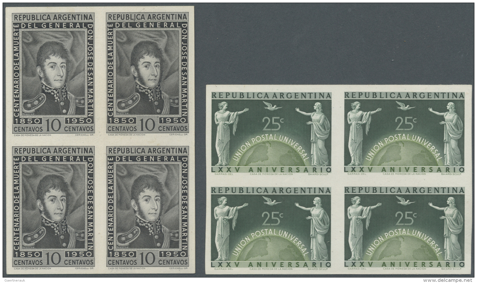 Argentinien: 1918/1957, Collection Of 128 Imperforate Proofs On Ungummed Paper (many Blocks Of Four), Issued Design But - Lettres & Documents