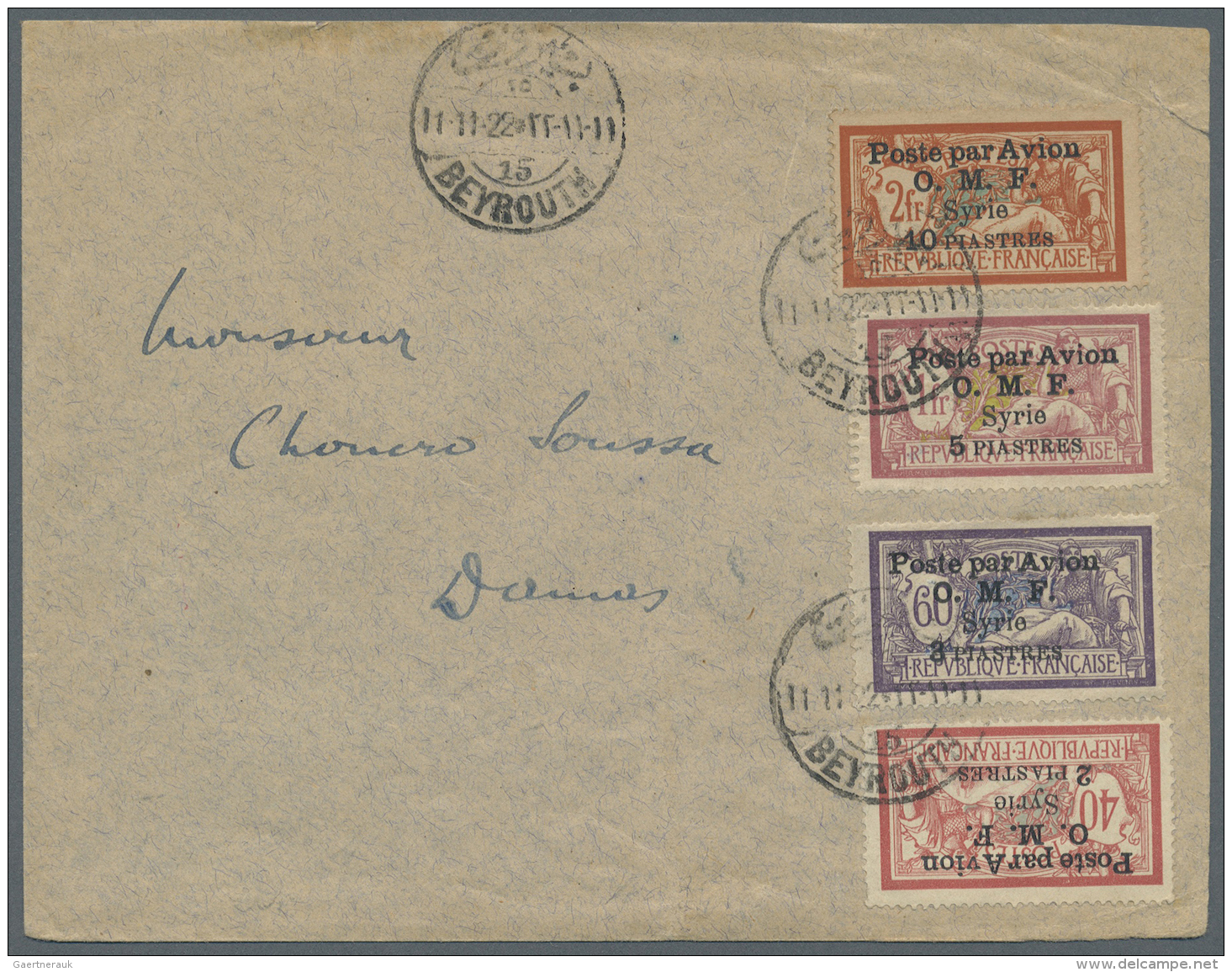 Asien: 1922/57, 5 Interesting Letters From SIAM, LAOS, SYRIE, GRAND LIBAN And BAHRAIN, Incl. Air Mail, Registered, Etc. - Sonstige - Asien