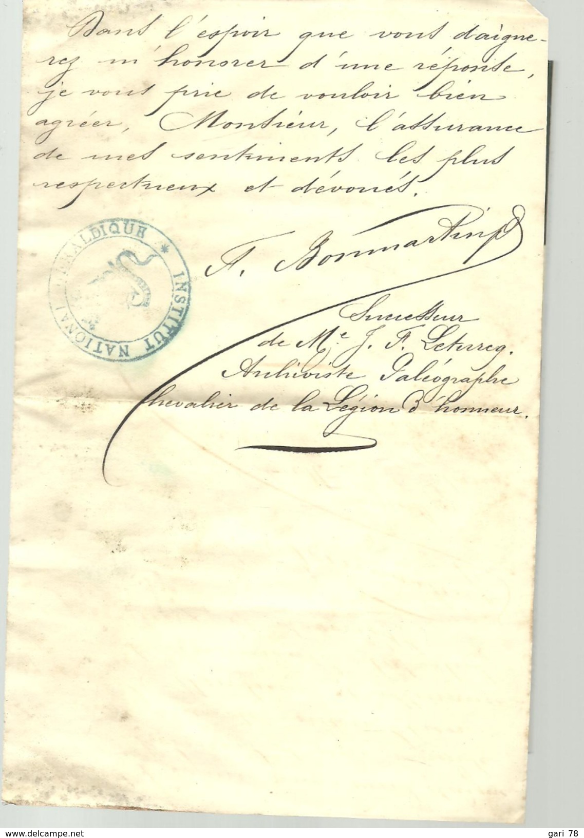 Lettre De 1908 Institut National Heraldique, F BONMARTIN, Généalogiste, Paléographe à Paris à P CARRIERE Officier Douane - Historische Documenten