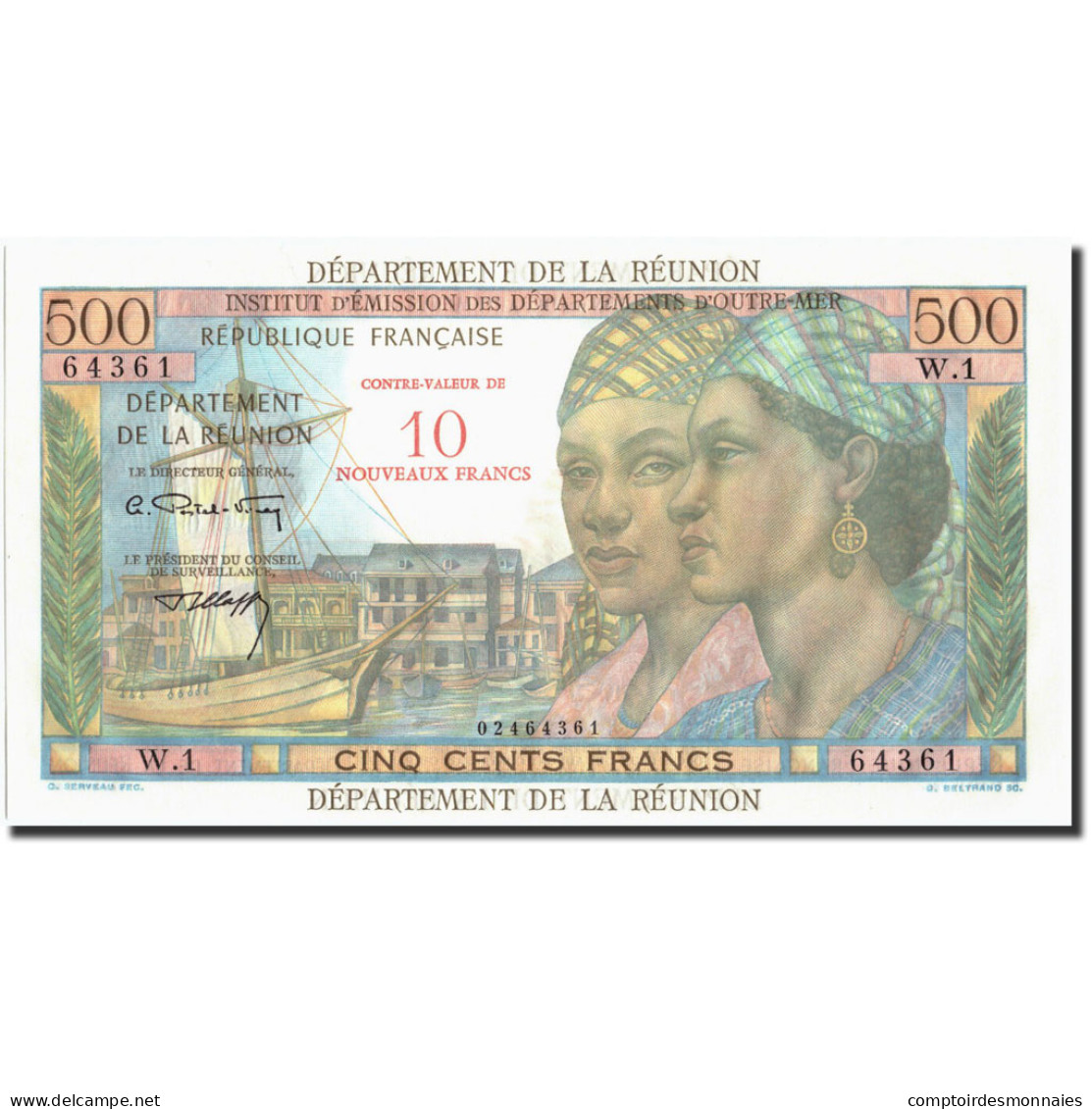 Réunion, 10 Nouveaux Francs On 500 Francs, SPL - Reunion