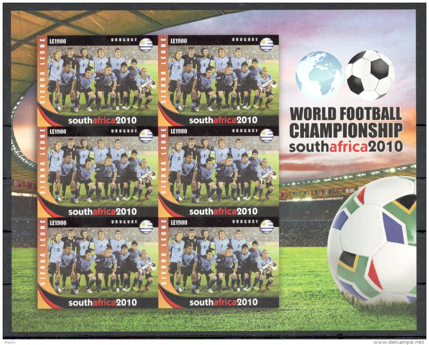 WW200 !!!IMPERFORATE SIERRA LEONE WORLD FOOTBALL CUP 2010 URUGUAY 1KB MNH - 2010 – Südafrika
