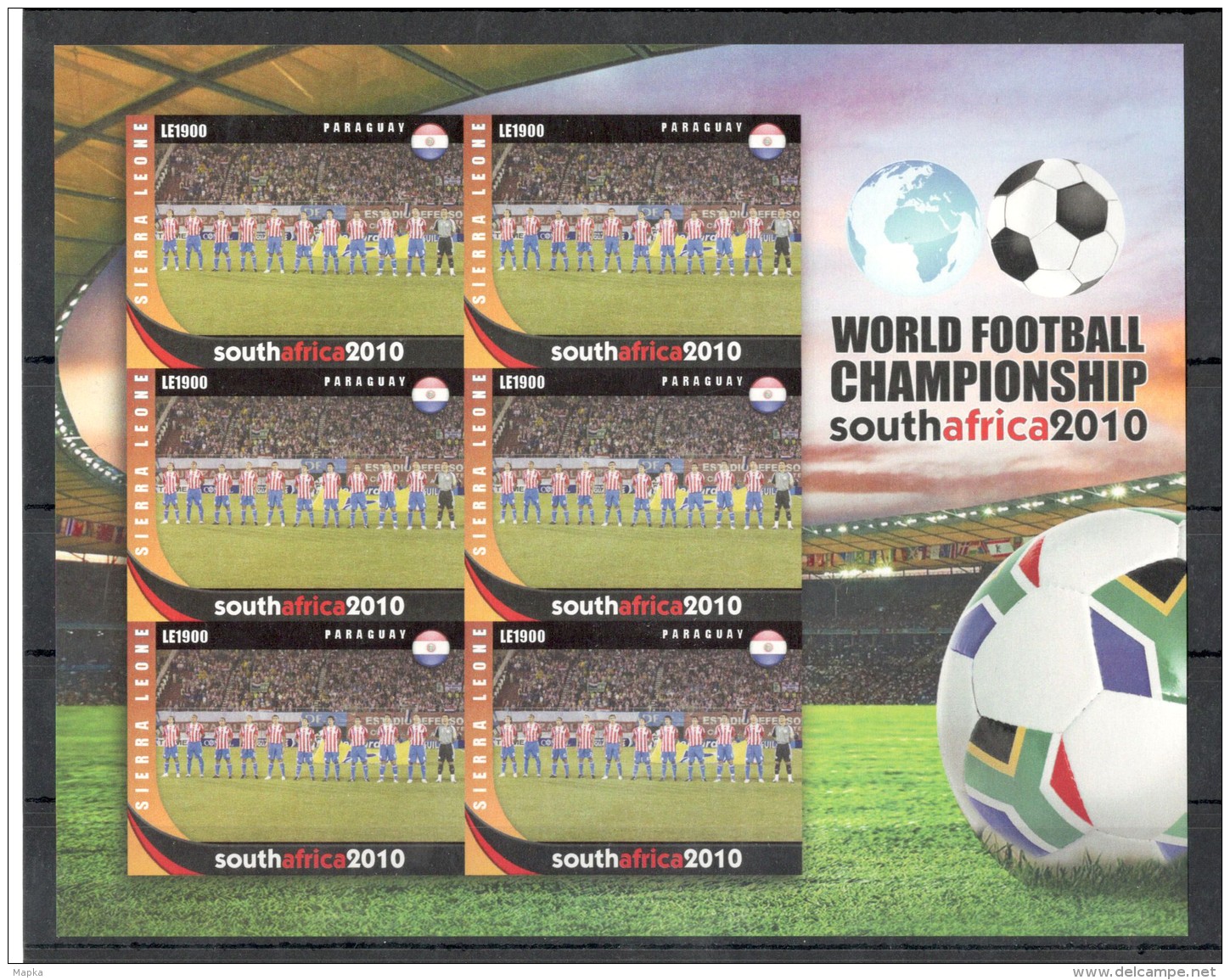 WW208 !!!IMPERFORATE SIERRA LEONE WORLD FOOTBALL CUP 2010 PARAGUAY 1KB MNH - 2010 – Südafrika