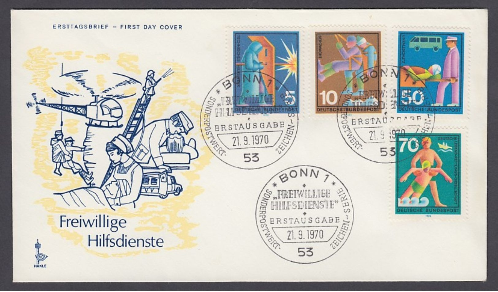 BRD FDC 1970 - MiNr. 629, 630, 633, 634 - Freiwillige Hilfsdienste (f) - Sonstige & Ohne Zuordnung