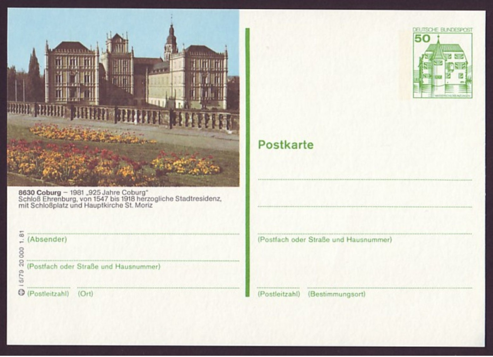 BRD Bildpostkarte - P 134 I 5/79 - Postfrisch - Coburg (P134i) - Cartes Postales Illustrées - Neuves