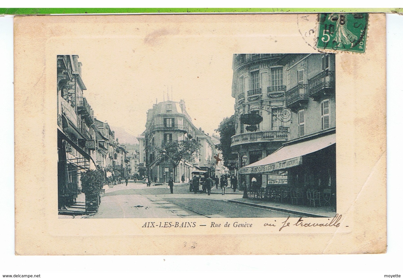 CPA-73-1910-AIX-les-BAINS-RUE DE GENEVE-ANIMEE-PERSONNAGES-MAGASINS-GRAND CAFE DE LYON-COIFFEUR- - Aix Les Bains