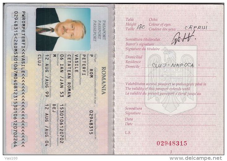 PASSPORT, PHOTO ID, CUSTOMS STAMPS, 1999, ROMANIA - Documenti Storici