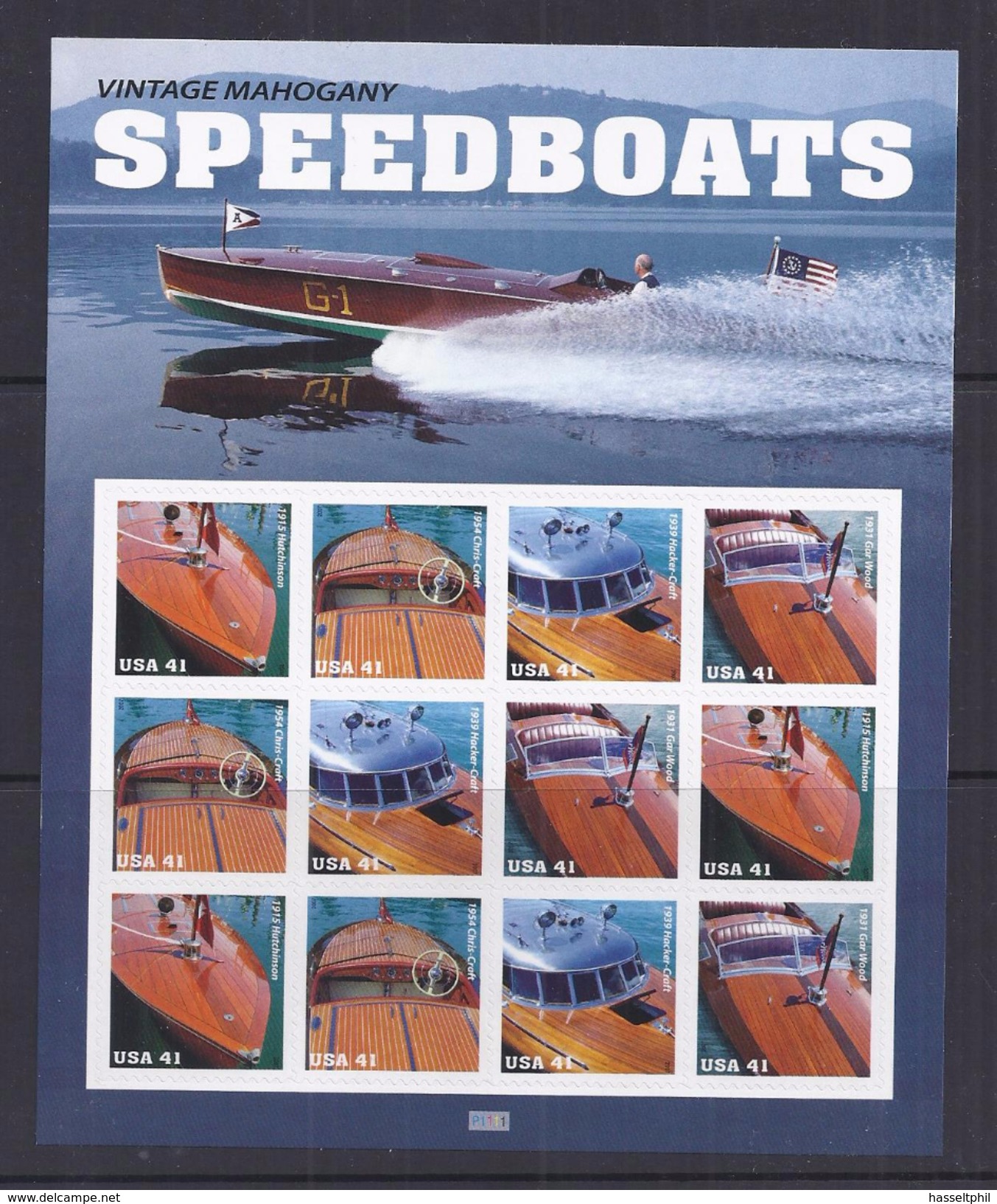 USA 41 Cent  Speedboats - Vintage Mahogany - Feuilles Complètes