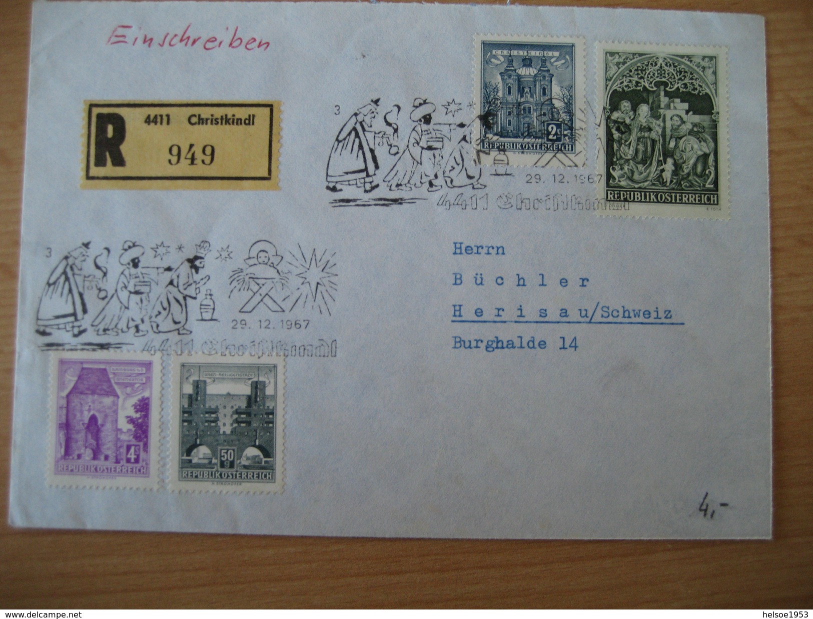 ÖSTERREICH 29.12.1967 Reco Christkindlbeleg Mit Ersttag Dreikönigstempel - Lettres & Documents