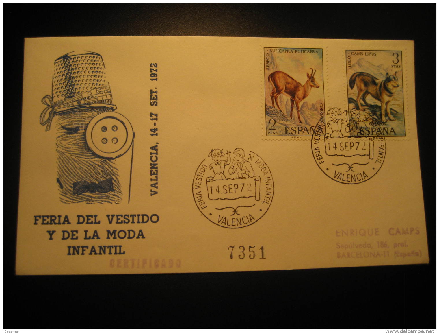 FERIA VESTIDO Y MODA INFANTIL Textile Fashion VALENCIA 1972 Cancel Cover SPAIN - Textil