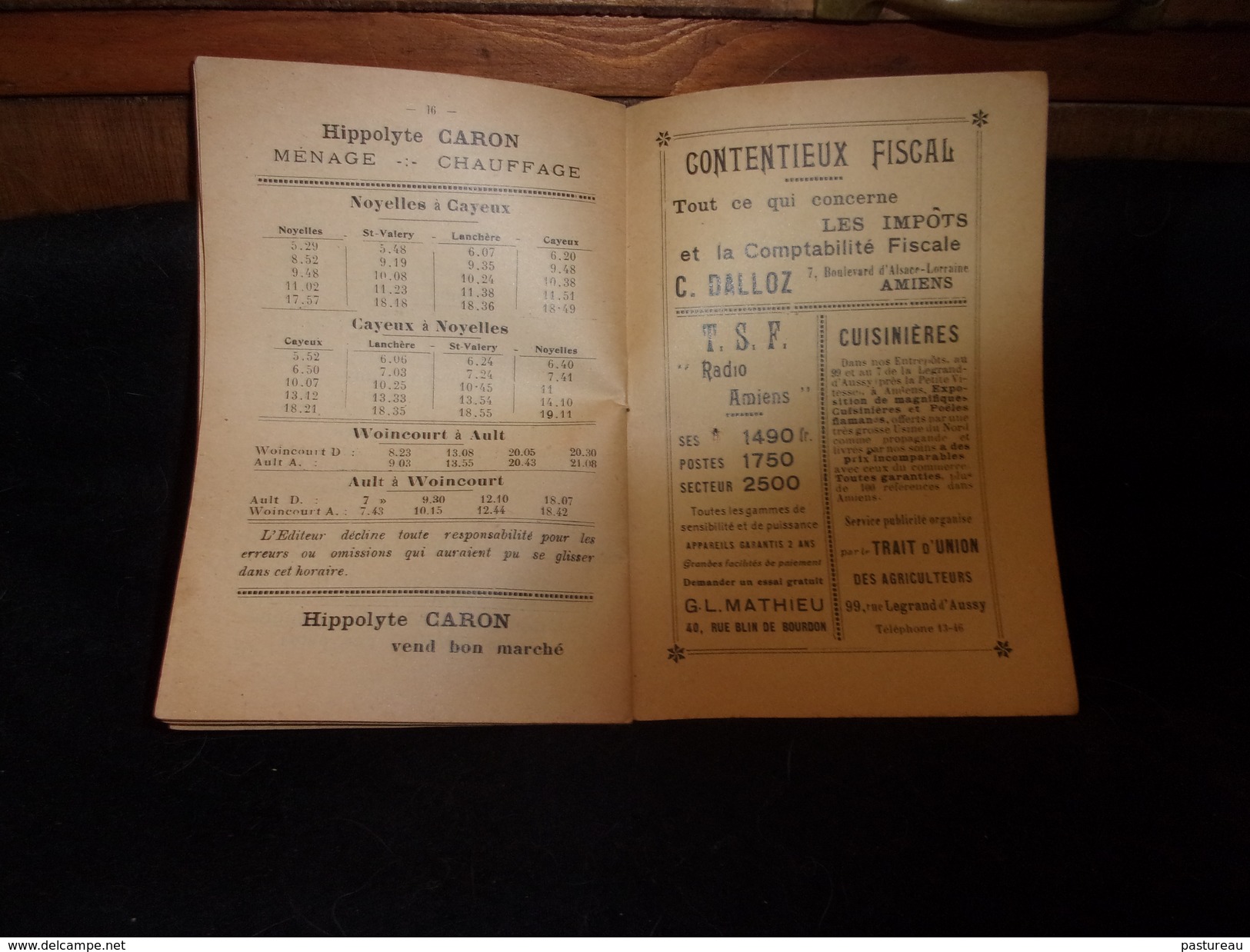 Amiens.Livret ' d ' Horaire des 2 Gares.18 Pages .1931.Nombreuses Publicités Bière Delaporte Déménagement etc.10 scans