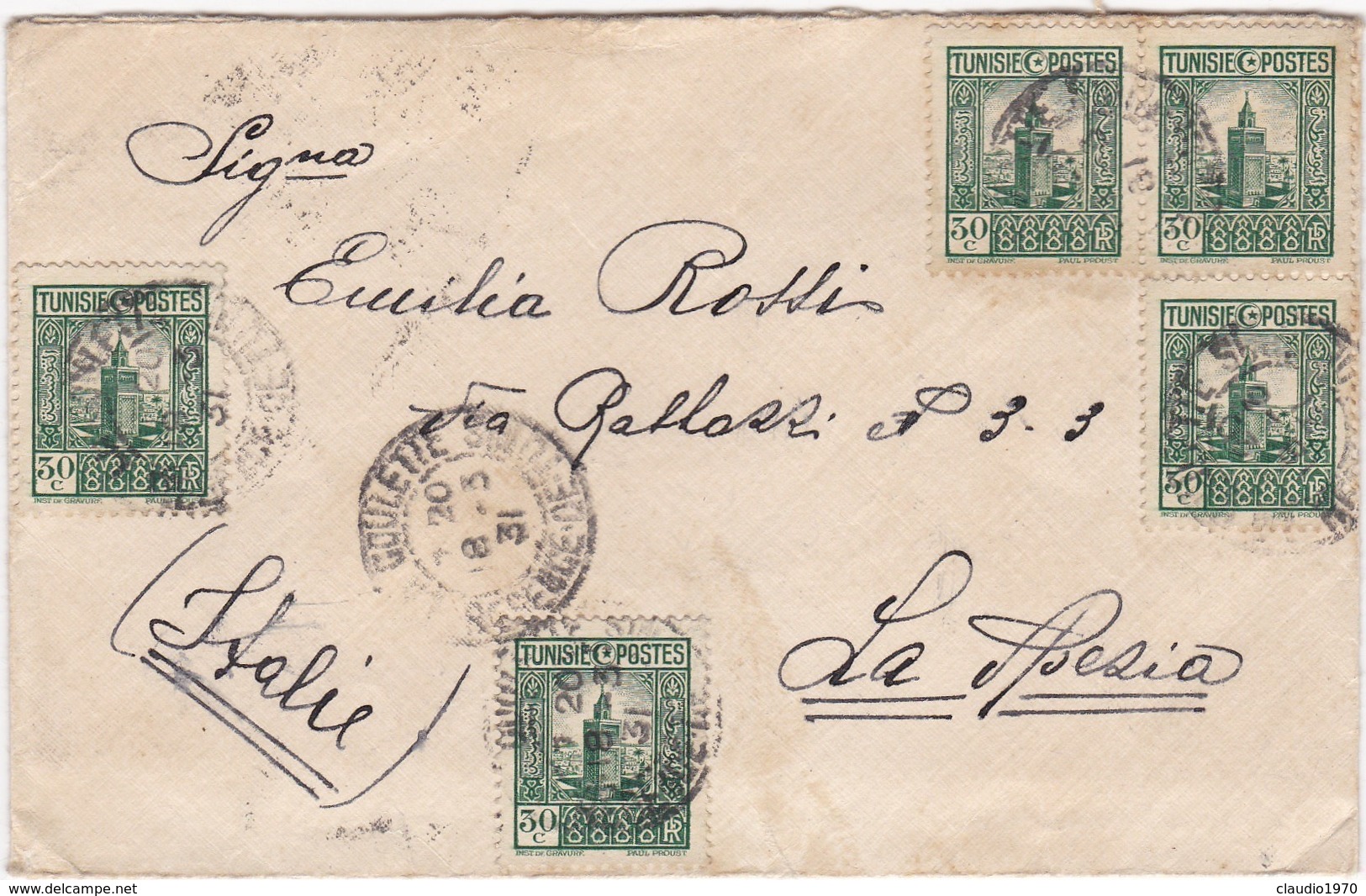 STORIA POSTALE  - TUNISIA - BUSTA VIAGGIATA CON LETTERA  ANNO . 1931 - Tunisia (1956-...)