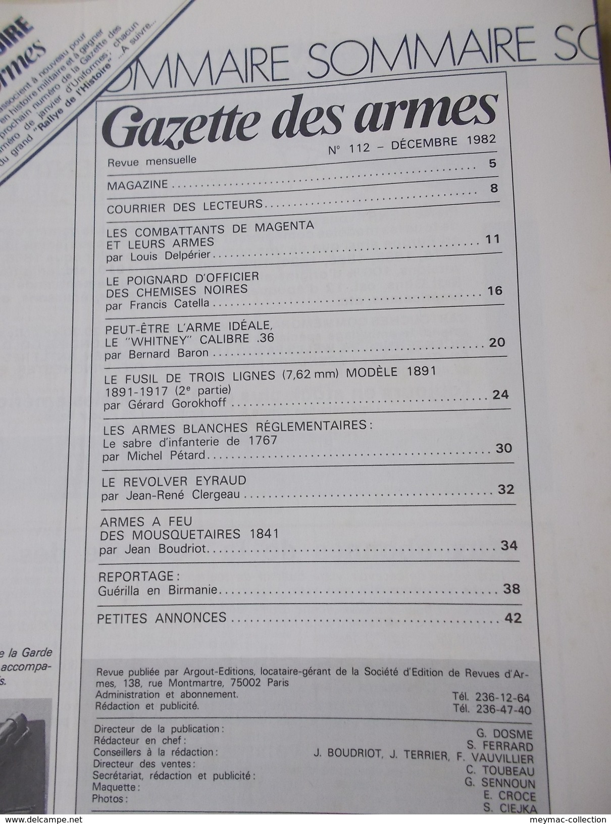 MILITARIA CIVIL REVUE LA GAZETTE DES ARMES PAR 6 NUMEROS ICI 107 AU 112 ANNEE 1982 fusil pistolet épée munition armée