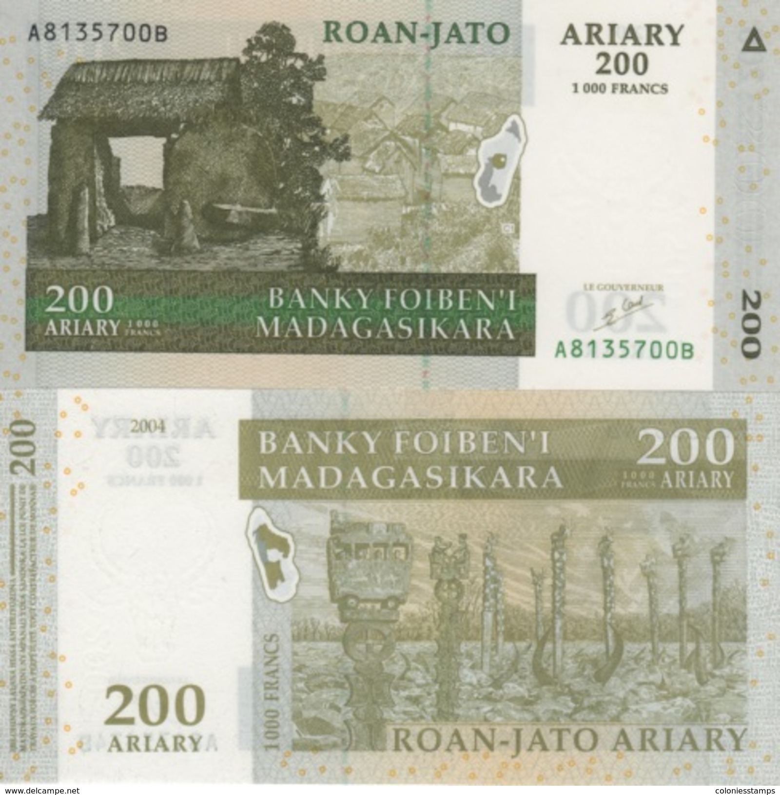 (B0064) MADAGASCAR 2004. 200 Ariary = 1000 Francs. P-87. UNC - Madagascar