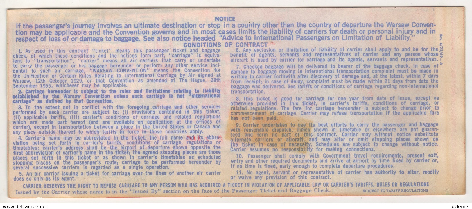 SABENA AIRLINES PASSENGER TICKET 1977 - Biglietti