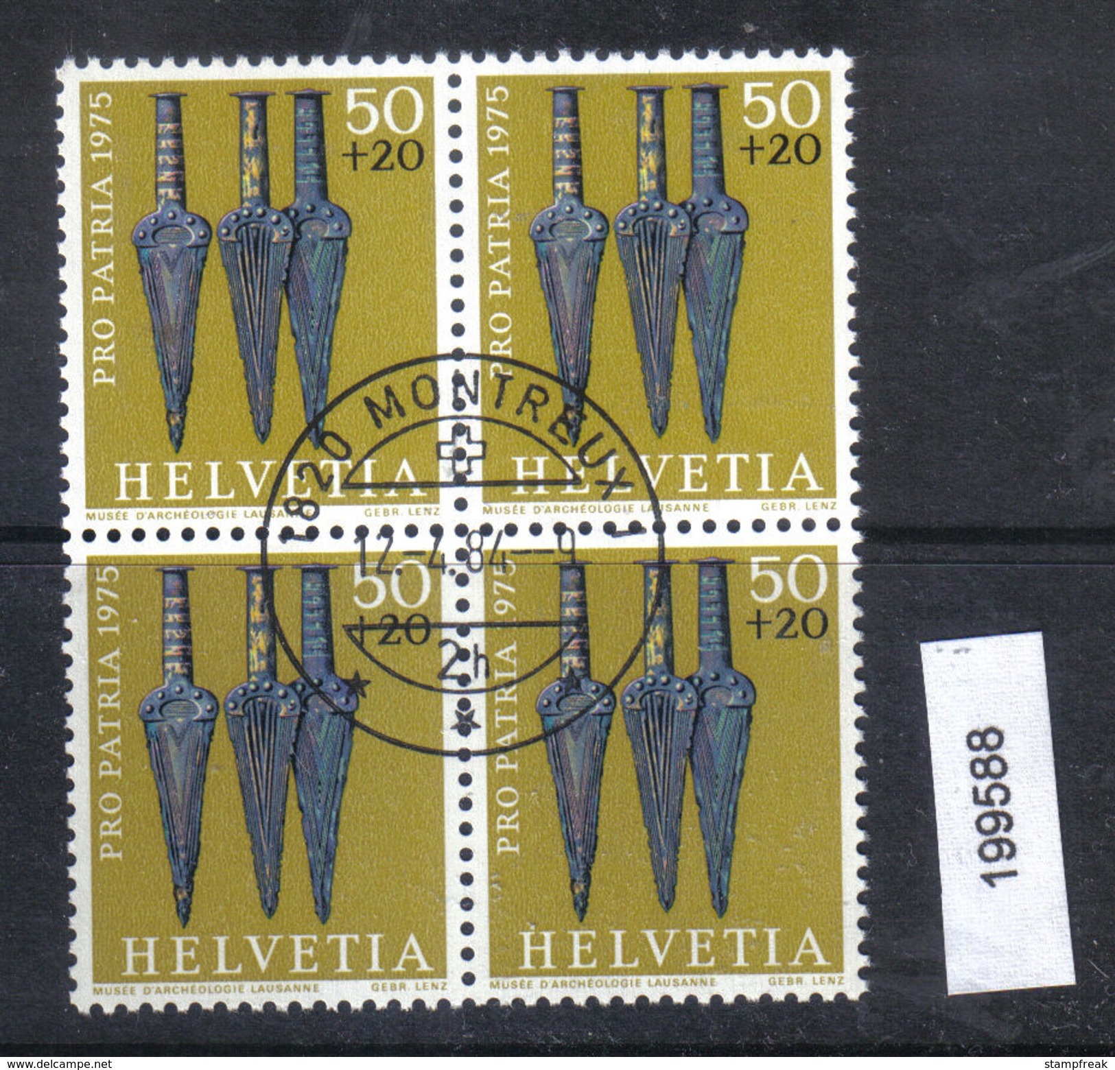 Schweiz PP 1975 Zst. 168 / Mi. 1055 Viererblock Ersttagsstempel - Archéologie