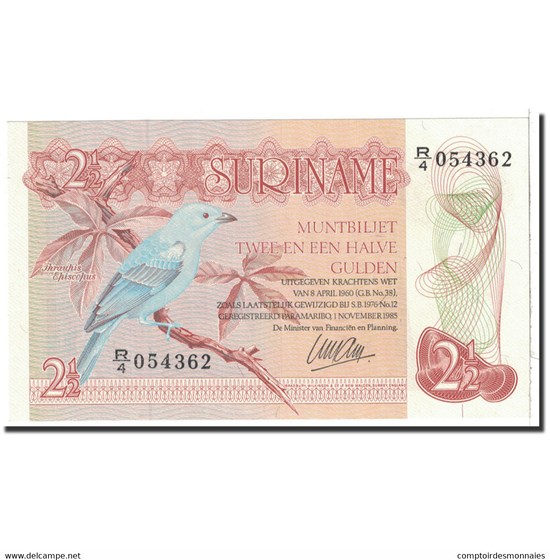 Billet, Surinam, 2 1/2 Gulden, 1985, 1985-01-01, KM:119a, NEUF - Suriname