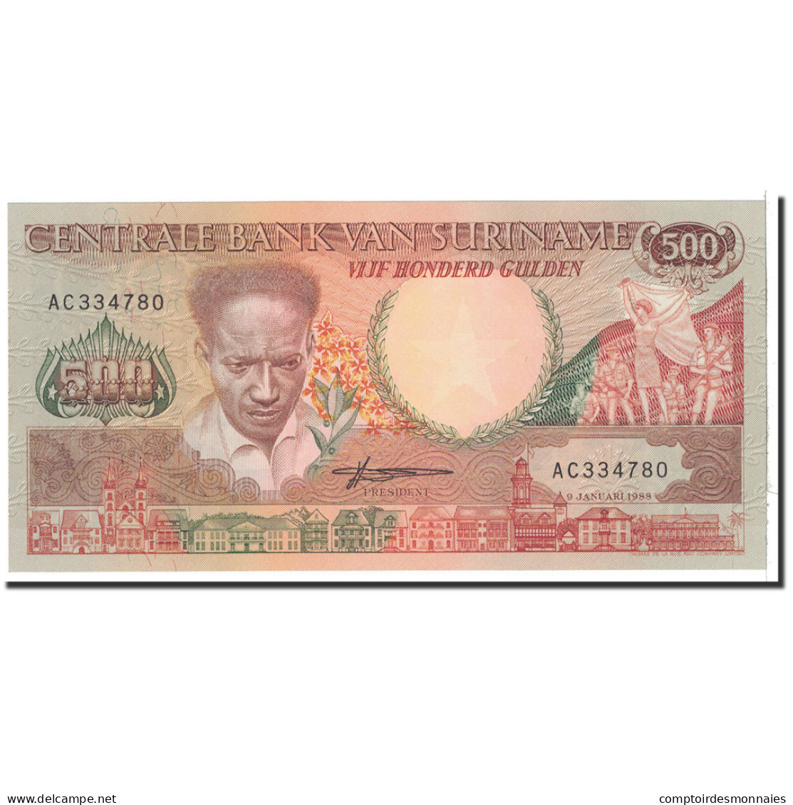 Billet, Surinam, 500 Gulden, 1988, 1988-01-09, KM:135b, NEUF - Surinam