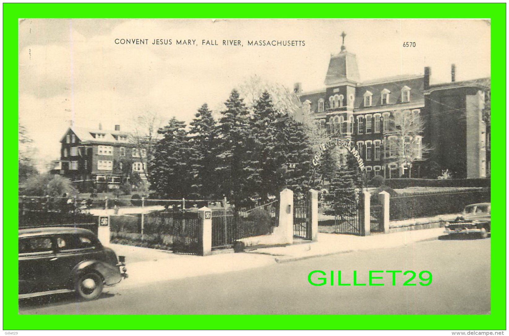 FALL RIVER, MA - CONVENT JESUS MARY - ANIMATED OLD CARS - TRAVEL IN 1952 -  FALL RIVER NEWS CO - - Fall River