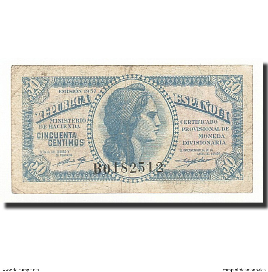 Billet, Espagne, 50 Centimos, Undated (1938), KM:96M, TB+ - 1-2 Peseten