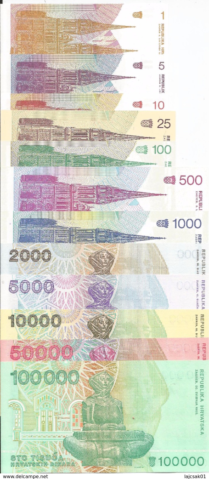 Croatia 1991 - 1993. Set Of 12 UNC Banknotes With Low Serial Number - Croatie