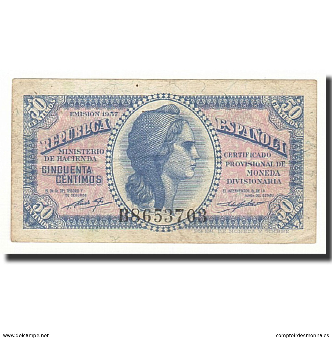 Billet, Espagne, 50 Centimos, Undated (1938), KM:96M, TTB - 1-2 Peseten