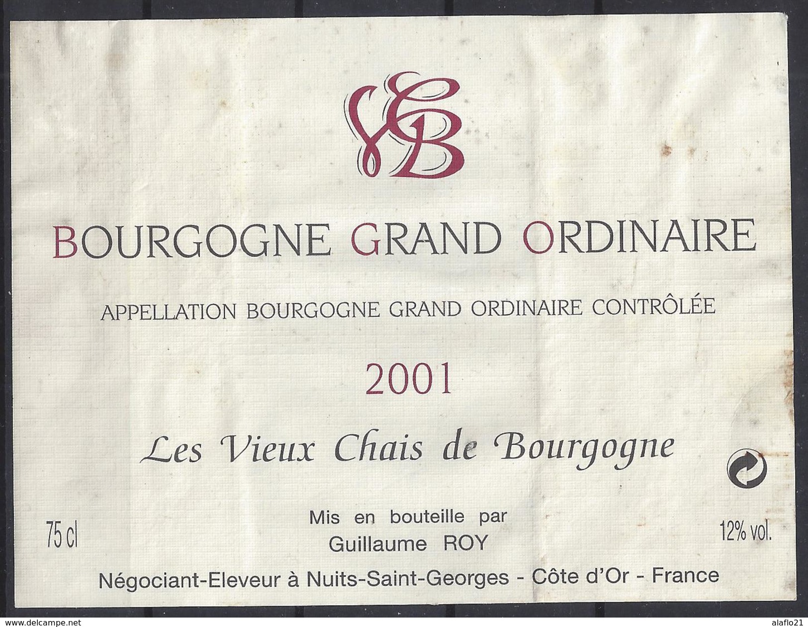 ETIQUETTE BOURGOGNE GRAND ORDINAIRE  2001 - Bourgogne