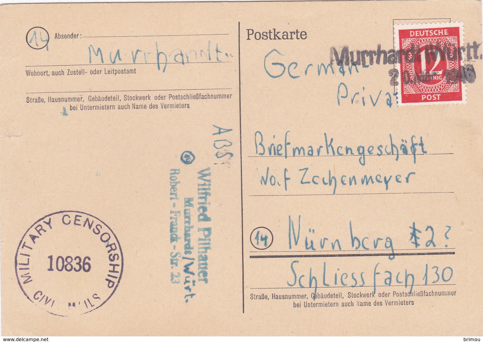 Poste Carte Military Censor Allemagne, Scan R/V. - Used Stamps