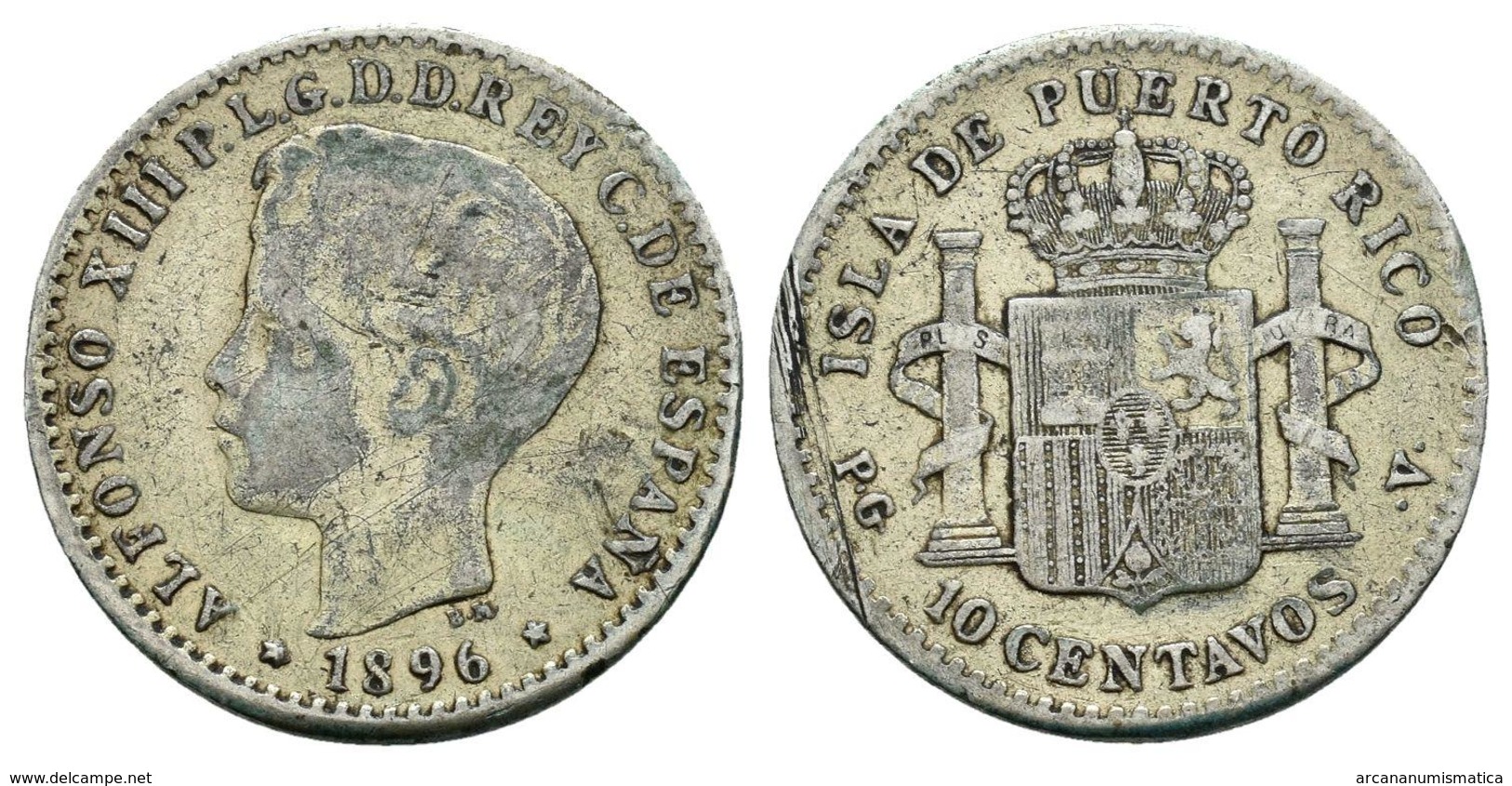 Alfonso XIII (1886-1931). 10 Centavos. 1896 . Puerto Rico. PGV. (Cal-85).   DL-12.120 - Provincial Currencies