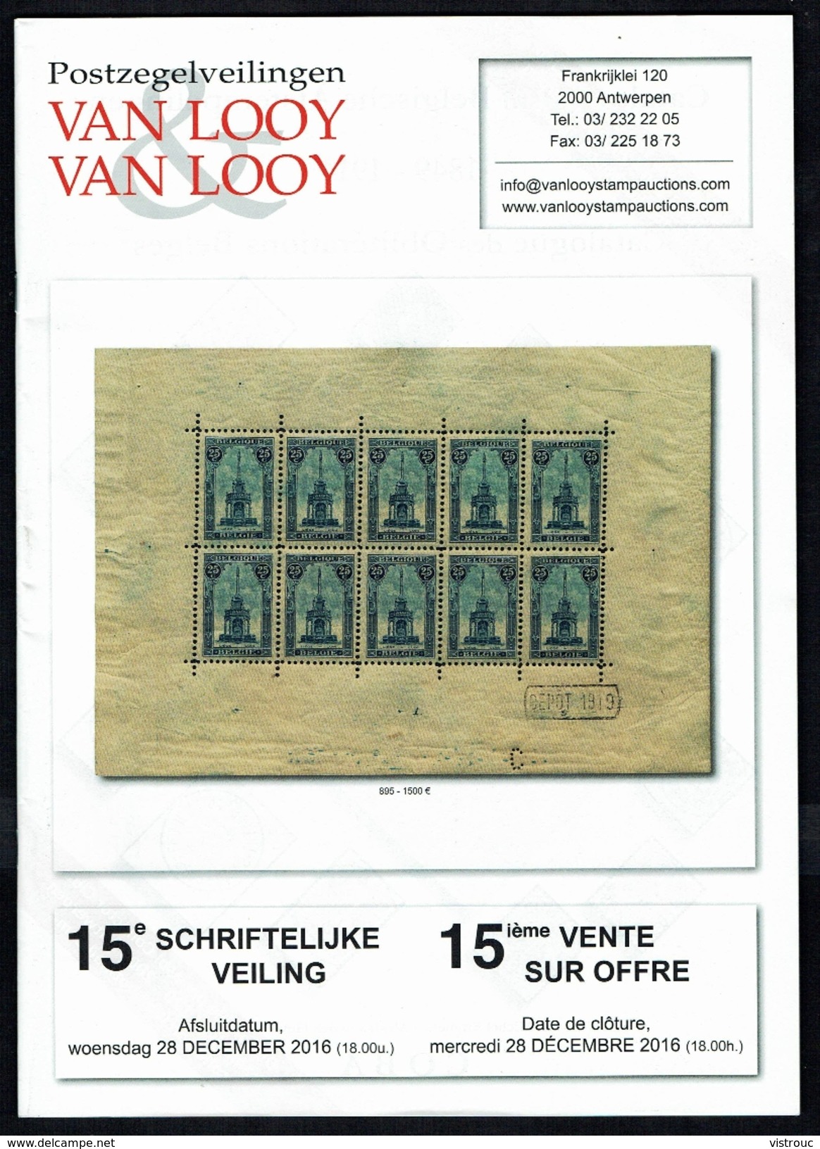 Maison VAN LOOY -  15 E Vente - Anvers - Décembre 2016. - Cataloghi Di Case D'aste