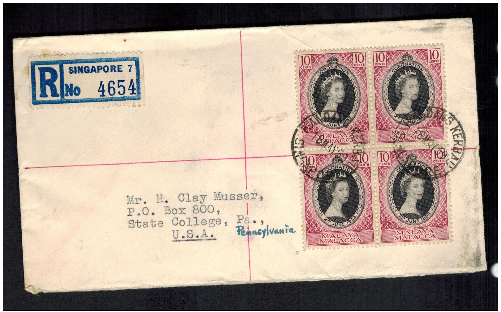 1959 Malaya Malacca Coronation To USA Cover Queen Elizabeth II QE2 Red Wax Seal - Other & Unclassified