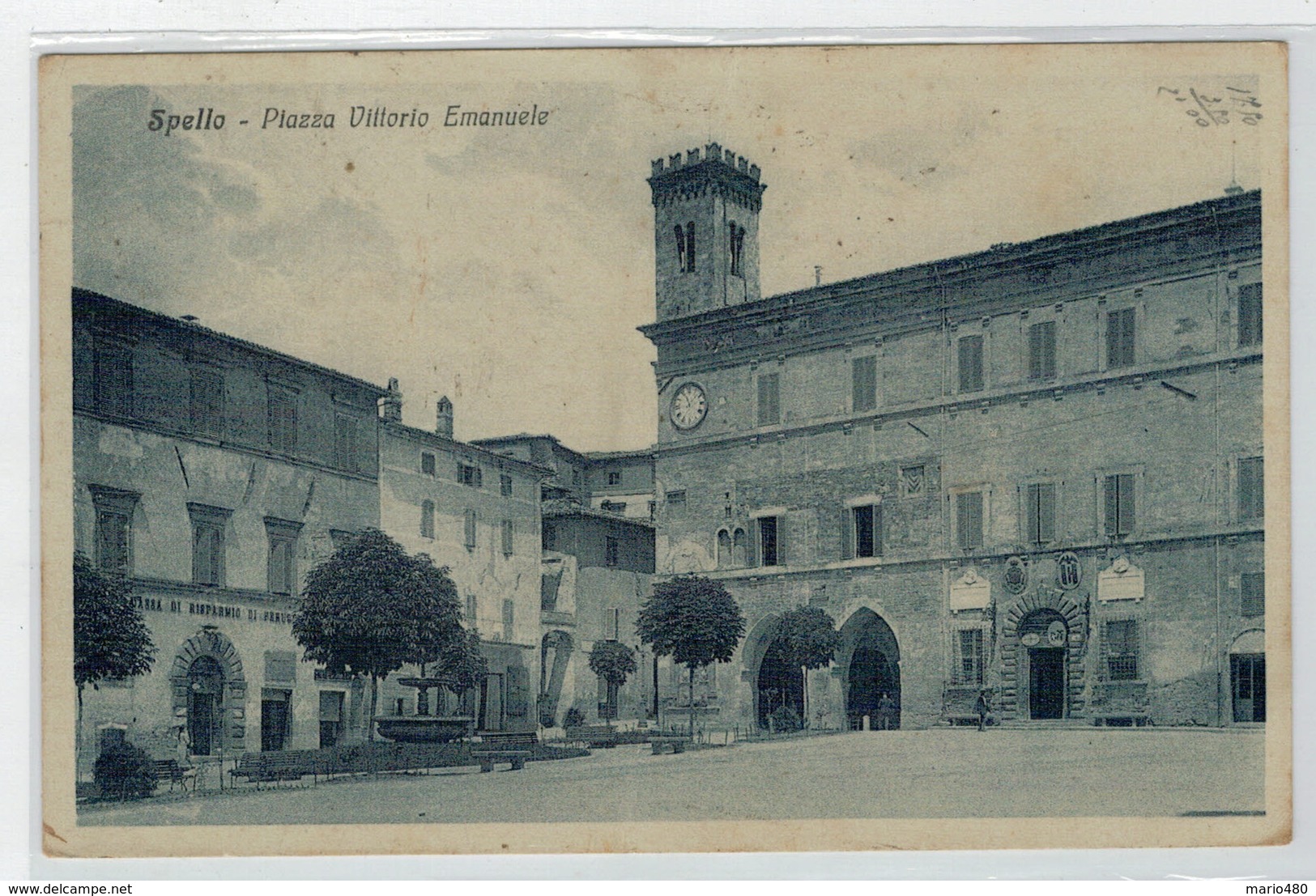 C. P.  PICCOLA     SPELLO  (PG)   PIAZZA  VITTORIO  EMANUELE   1931          2 SCAN  (VIAGGIATA) - Altri & Non Classificati