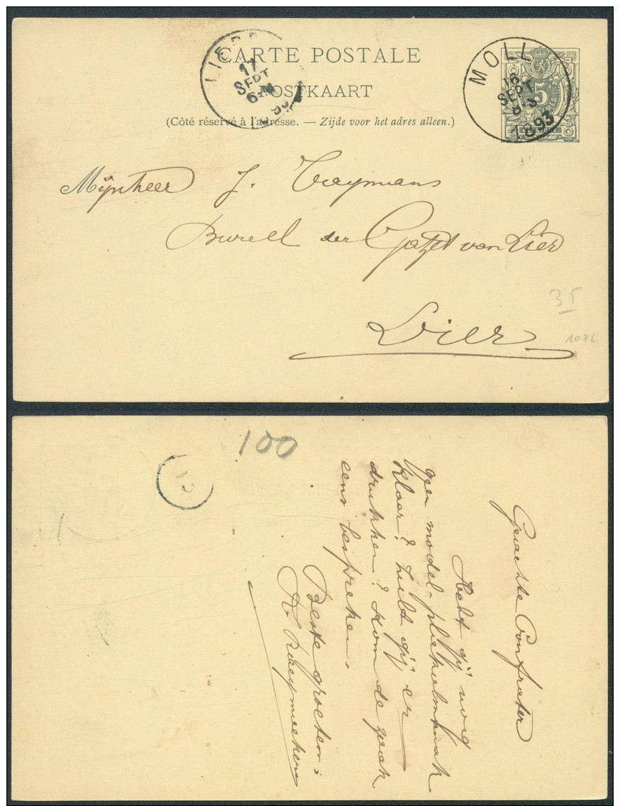 AO464 Entier De Moll à Lierre 1893 - Cartes Postales 1871-1909