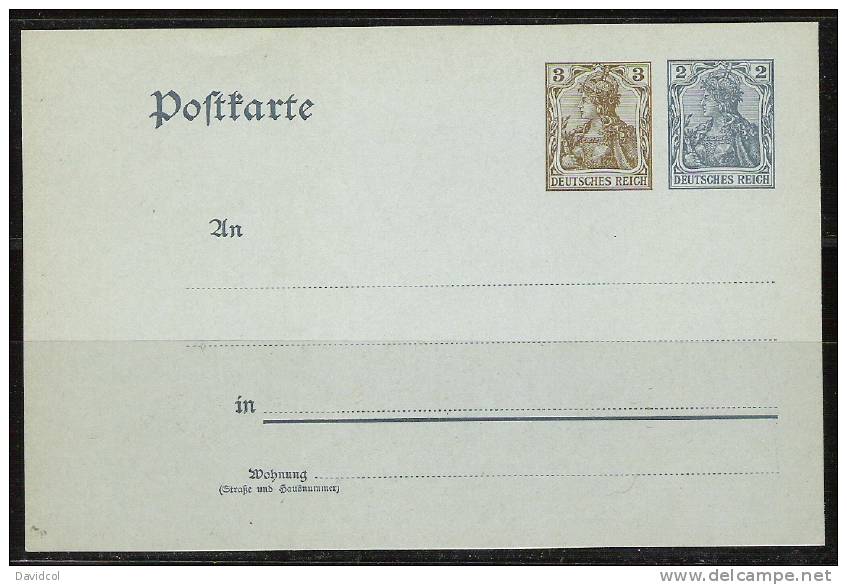 S363.-.GERMANY / ALEMANIA.-. DEUTSCHES REICH POST KARTE- GERMANIA 3PF + 2PF - MINT - Briefe U. Dokumente