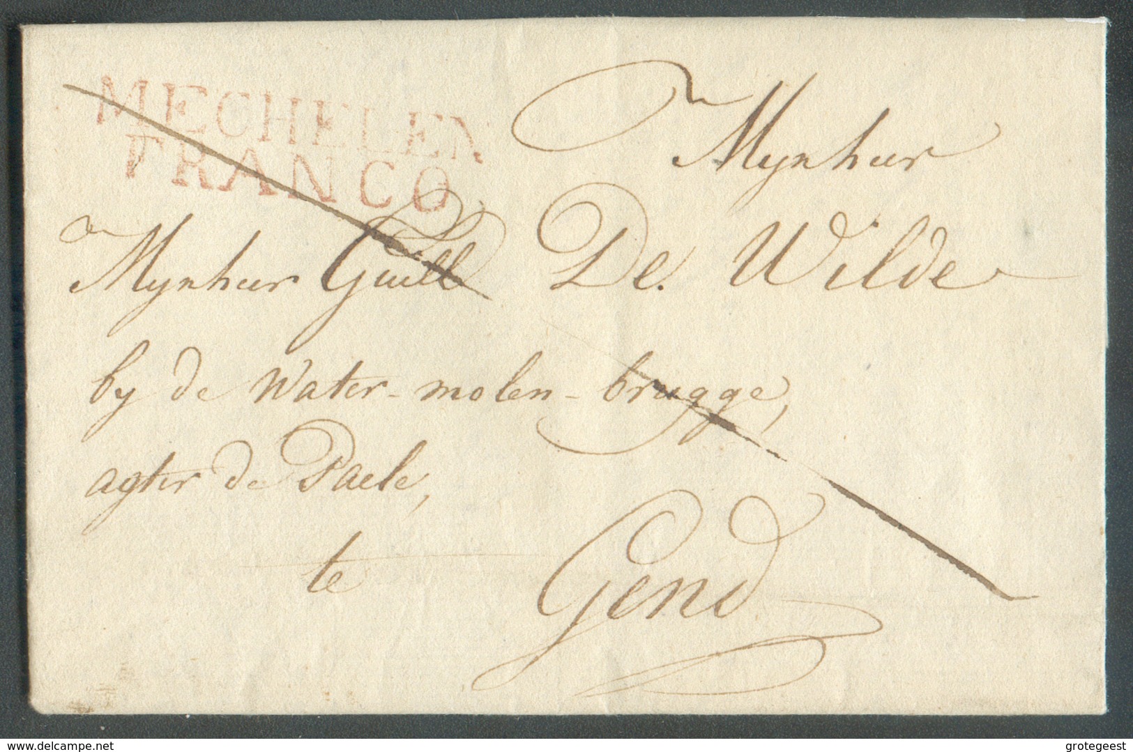 Précurseur  (griffe Rouge) MECHELEN FRANCO Le 19 Janvier 1814 Vers Gand - 11869 - 1814-1815 (General Gov. Belgium)