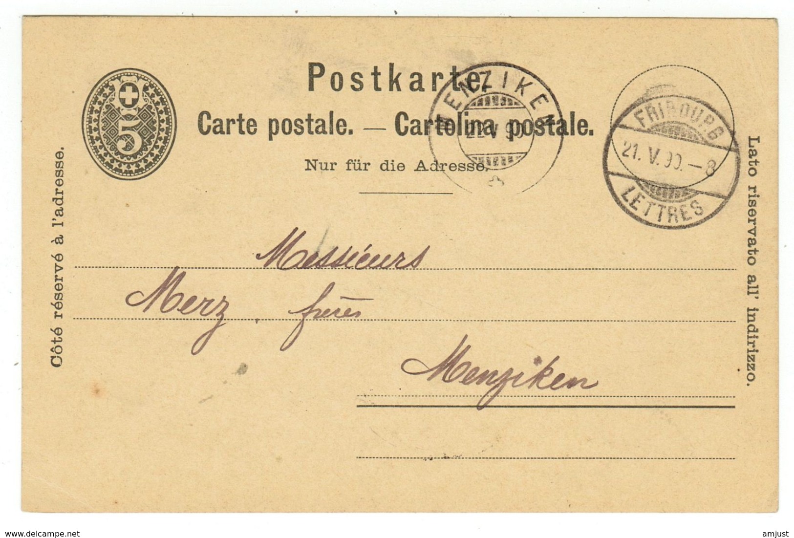 Suisse // Schweiz // Switzerland //  Entier Postaux  // Entier Postal  Au Départ De Fribourg Le 21.05.1890 - Ganzsachen