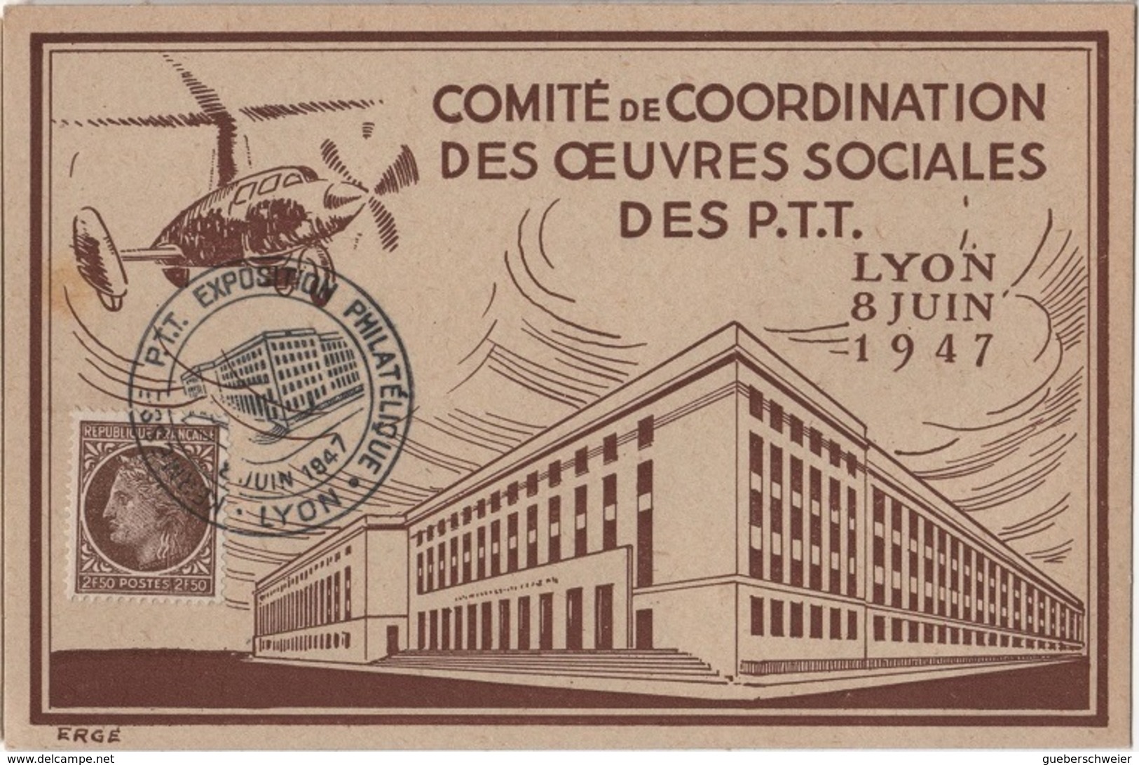 CM 45 - FRANCE Carte Maximum Comité De Coordination Des Oeuvres Sociales Des PTT Lyon 1947 - 1940-1949