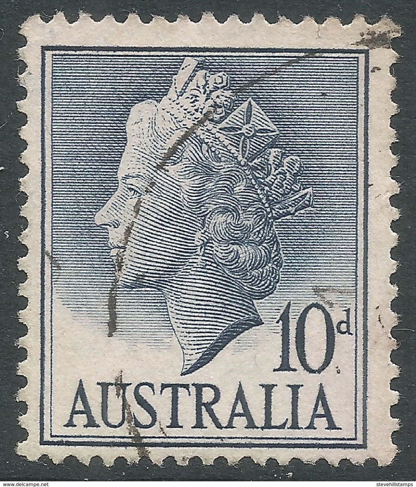 Australia. 1955-7 QEII Definitives. 10d Used. SG 282c - Used Stamps