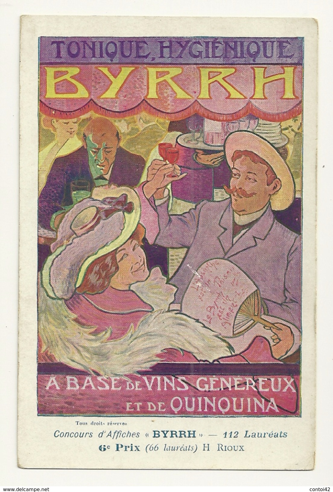 CONCOURS D' AFFICHES BYRRH PUBLICITE FANTAISIE ILLUSTRATEUR RIOUX FEMME ART NOUVEAU QUINQUINA VINS BOISSON ALCOOLS - Pubblicitari