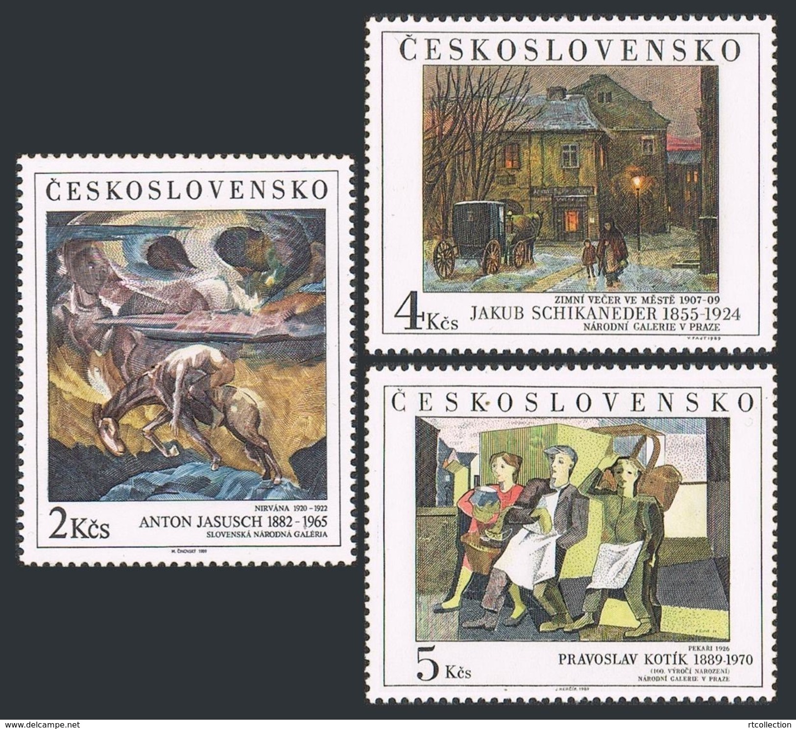 Czechoslovakia 1989 Paintings National Galleries Art Painting Anton Jasusch Stamps MNH SC 2766-2768 Michel 3026-3028 - Museen