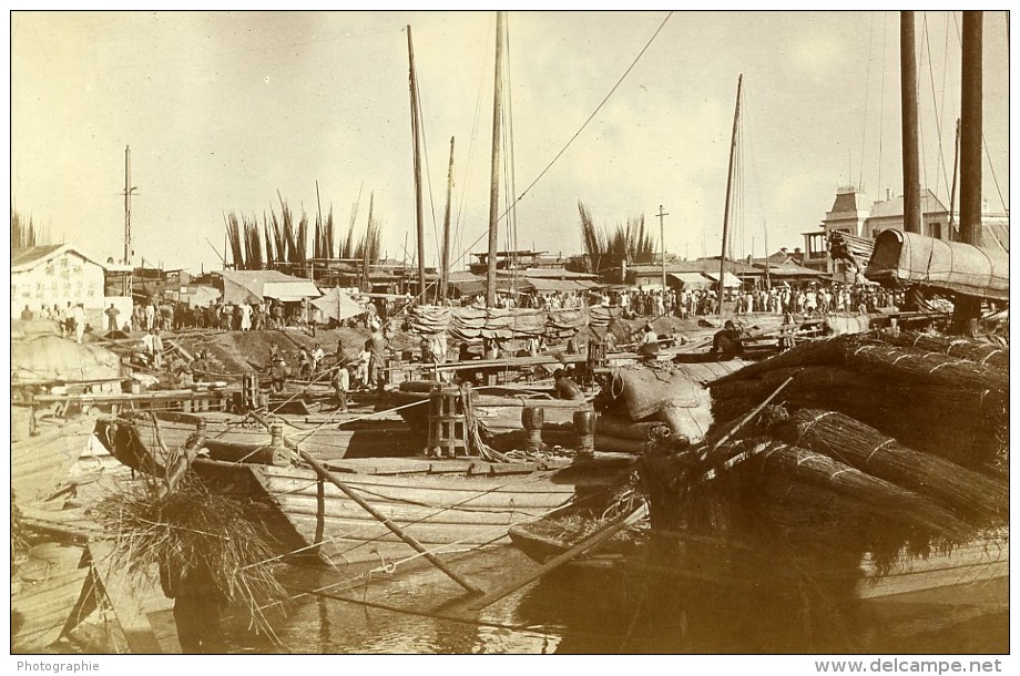 Chine Tianjin Tien-Tsin Douane Fluviale Sur Le Pei Ho Hai He Ancienne Photo 1906 - Places