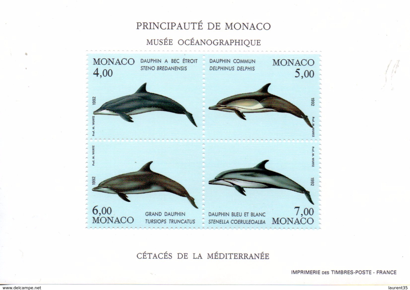 Monaco. Bloc No 56.cetaces De La Mediterannee.1992.n** - Blocks & Sheetlets