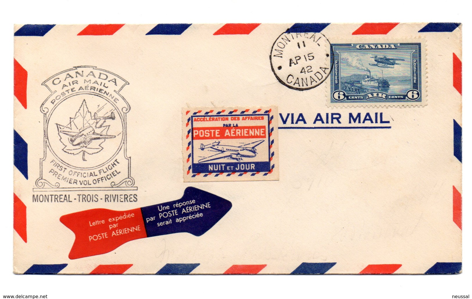 Carta  De1942 Canada Primer Vuelo Montreal-trois-rivieres. - First Flight Covers