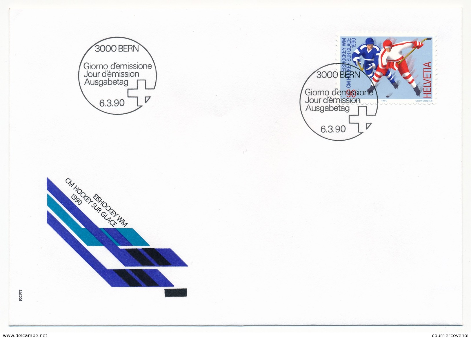 SUISSE - 5 Enveloppes FDC - Timbres Spéciaux : Union Philatélique, Trains, Communes De Montagne, Hockey S/glace - FDC