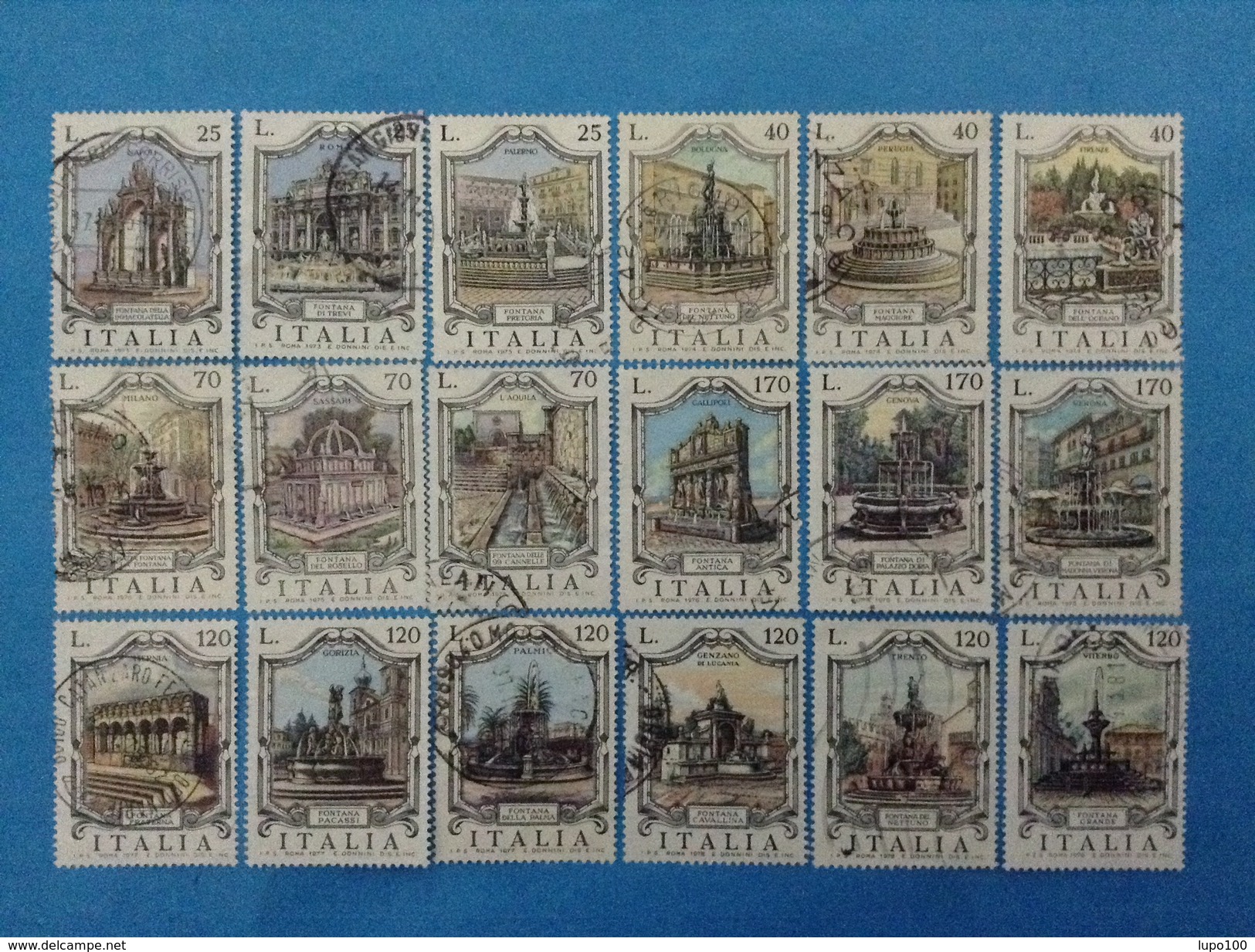 LOTTO ITALIA REPUBBLICA FRANCOBOLLI DIFFERENTI USATI STAMPS USED SERIE FONTANE 18 VALORI - Lotti E Collezioni