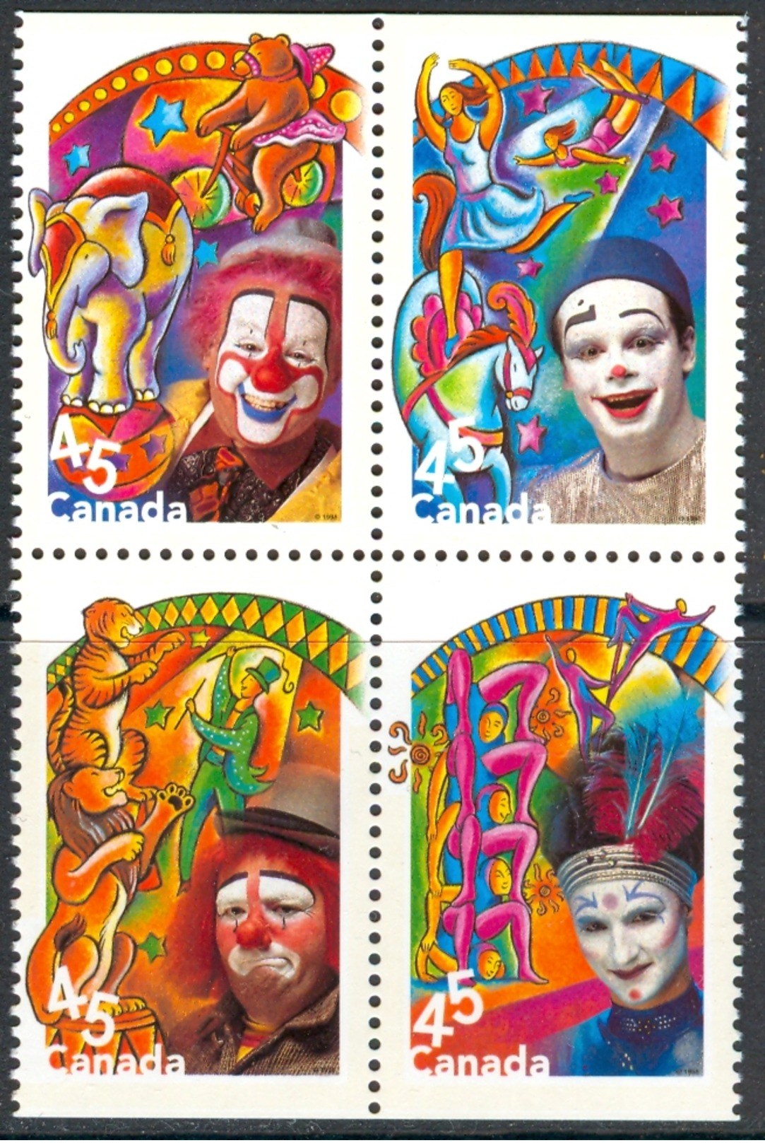 CANADA 1998 Canadian Circus Set (Se-tenant Block Of 4v), XF MNH, MiNr 1720-3, SG 1851-4 - Unused Stamps